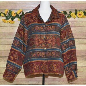 Vintage White Stag Colorful Tapestry Jacket Size XL Collared Lined Buttons